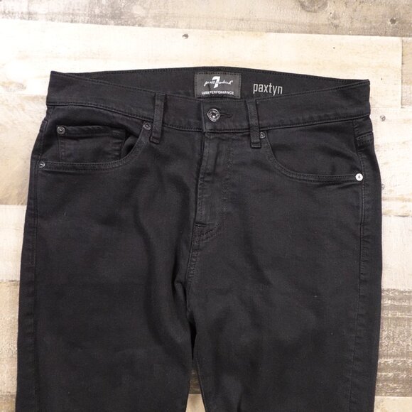7 For All Mankind Paxtyn Skinny Performance Jeans Men’s 31 Black Distressed Knee - Picture 2 of 14